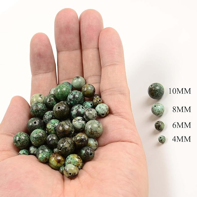 NCB 200pcs 6mm African Turquoise Loose Beads for Jewelry Making, Natural Semi Precious Beads Round Smooth Gemstones Spacer Beads Charms for Necklaces Bracelets (African Turquoise, 6mm 200Beads)