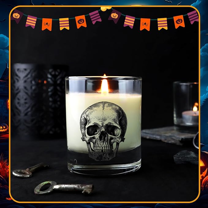 Ziliny 10 Pcs Halloween Horror Glass Candle Jars Empty Containers Bulk 7 oz Halloween Glass Jars with Cork Lids Tins for Holiday Candle Making Storing Biscuits Tea Party Favors Decorations