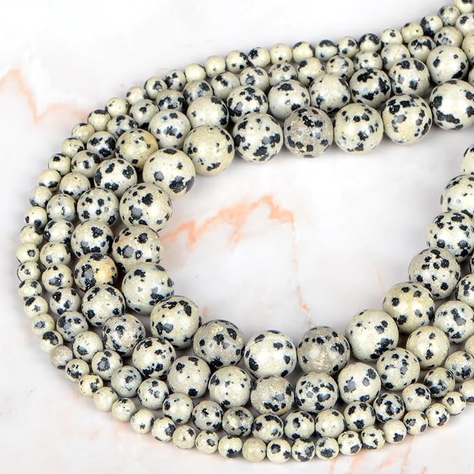 Natural Stone Genuine Stones DIY Dalmation Jasper Round Beads 8mm 100pcs Beading Loose Gemstone Hole Size 1mm Charm Smooth Beads for Bracelets Necklaces Earrings (Dalmation Jasper 8mm)