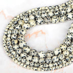 10mm 100pcs Natural Stone Beads Dalmation Jasper Round Genuine Stone Beading Loose Gemstone Hole Size 1mm DIY Charm Smooth Beads for Bracelet Necklace Earrings (Dalmation Jasper 10mm)