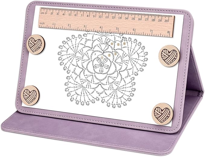 Earssa Knitting Pattern Holder,Knitting Chart Holder,Magnetic Crochet Knitting Chart Holder Knitting Accessories Foldable Knitting Chart Keeper with Ruler for Fixed Crochet Pattern (Purple)