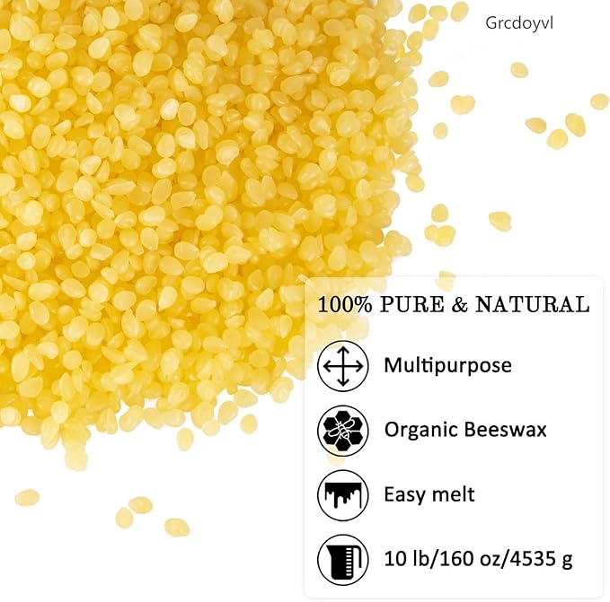 Natural Yellow Beeswax Granules (10-Pound) | Unrefined Pure Material for DIY Projects | Candle Making, Skin Care, Lip Balm, Soap Base | Organic Beeswax Pellets