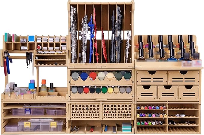 Wooden Model Kit Tool Organizer Storage Rack, Paint Rack Organizer with MDF Material, Brush/Screwdriver Storage, Craft Supplies Storage, Suitable for Tamiya Gundam Model Tools, GK10