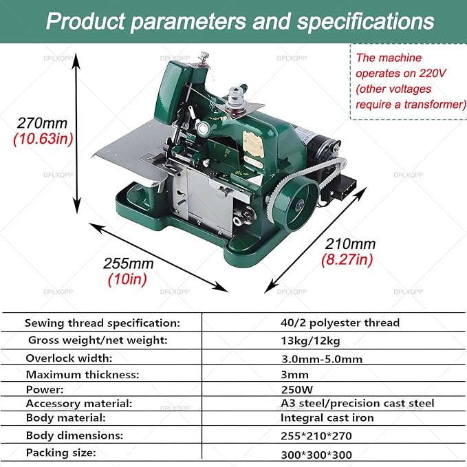 High-Speed Overlock Serger Machine with Stepless Speed Adjustment,250w Motor,3000 SPM,Adjustable Stitch Length and Width,Ideal for Edging,Seaming,and Decorative Stitching Green