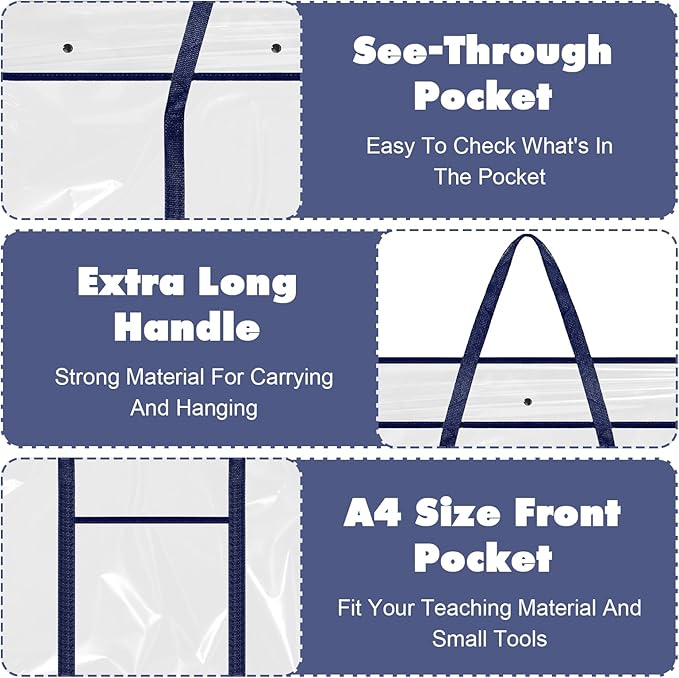 3 Pack Large Poster Storage Bag, 25.5" x 31.5" Bulletin Board Holder Art Portfolio Case PVC Art Portfolio Container Bulletin Board Storage Box with Pocket for Classroom Teacher Organization (Blue/Blac