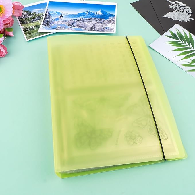 10 Pcs 0.3mm Magnet Sheets and 80 pockets/20 pages Storage Album for Stamp and Cutting Dies Storage Book Organizer Folder for Storage Die Cutting, DIY Scrapbooking Card Making Supplies (Yellow)