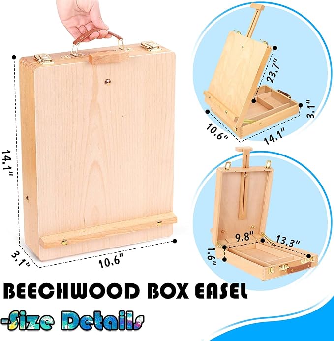 WOWOSS Tabletop Art Easel Box Set, 40PCS Painting Kit for Adult Artists & Beginners, Easel Stand with 24 Acrylic Paints, 3 Canvas Panels, Brushes, for Indoor & Outdoor Use, Painting & Sketching