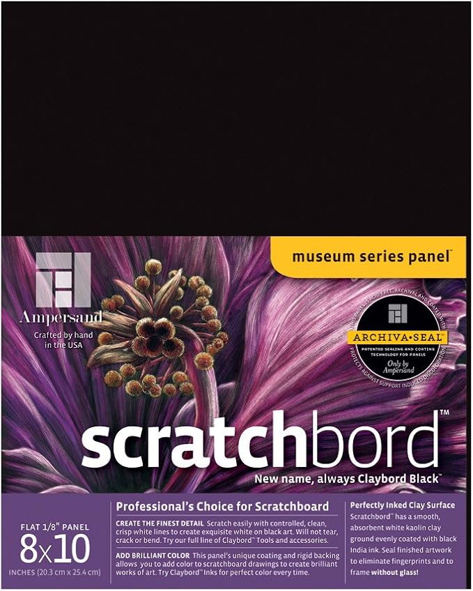 Ampersand Art Supply Scratch Art Panel: Museum Series Scratchbord, 1/8 Inch Flat Profile, 8" x 10"