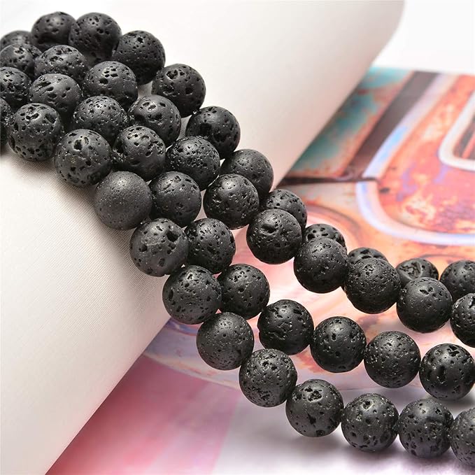 NCB 100pcs Genuine Gemstone Loose Beads 6mm Natural Stone Beads Round Real Energy Stones for DIY Jewelry Making Bracelet Necklace, Stretch Unisex (Black Volcanic Lava, 6mm 100Beads)
