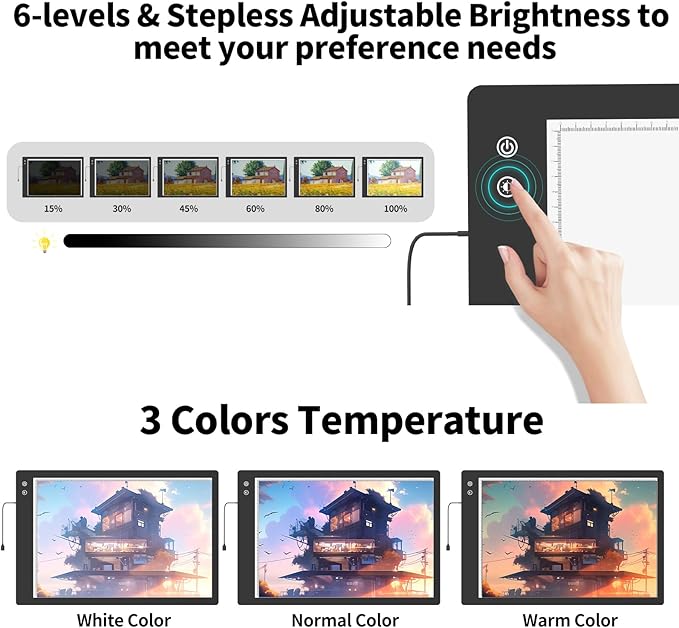 Rechargeable A1 Light Box (35.4''x23.6''), 3-Color Light LED Light Pad for Tracing, Large Diamond Painting Light Board, 6 Levels/Stepless Dimming Light Table for Drawing, Sketching, Animation