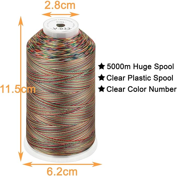 New brothread - Single Huge Spool 5000M Each Polyester Embroidery Machine Thread 40WT for Commercial and Domestic Machines - Variegated Color-V-033