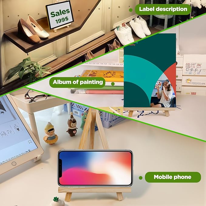 12PCS Wood Easels - 9.4" X 6.3" Tabletop Easels - Easel Stand for Painting Canvases, Arts and Crafts, Tripods, Kids Student Party Painting Easels, Portable Canvas Photo Picture Sign Holders