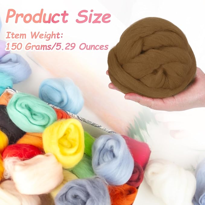 PATIKIL Wool Roving Yarn, 150G/5.3OZ Soft Felting Wool Pure Chunky Roving Yarn Bulk for Needle Felting Knitting Blanket Spinning Weaving DIY Craft, Coffee
