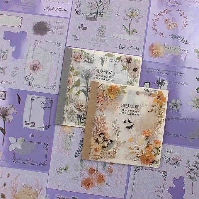 40 Sheets Sticker Book for Adults Journaling, Washi and PET Materials, Ephemera Aesthetic Stickers for Junk Journals, Bujo, Planners (Autumn & Winter)