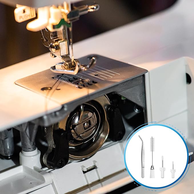 FIKLOTA 4-Piece Sewing Machine Cleaning Repair Tool Kit Includes Tweezers, Double Headed Lint Brush, Screwdrivers for Repair Overlock, Serger Service and More Sewing Machines