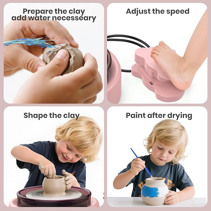 Skirfy Mini Pottery Wheel for Beginners Adults 9.5" Ceramic Machine for Kids Art Craft Glow in Dark Kits 2.2LB Air-Dry Clay,Carving Tools Adjustable Speed,Home Decor DIY Projects Birthday Gift