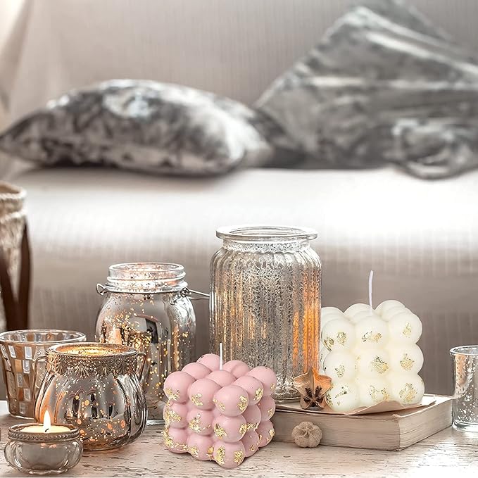 Konrisa Cube Candle Molds, 6 Cavity 3D Bubble Silicone Molds for Candles Making, Cake Mold for Baking Chocolate Dessert Mousse Cake Ice Cream and Making Soap Wax