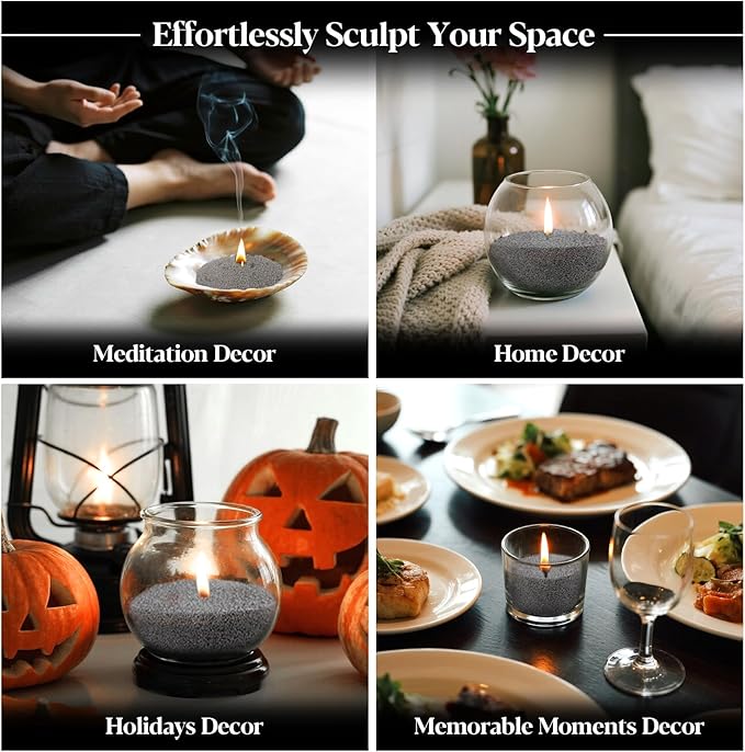 Gray Snow Pearled-Candles with Wicks - DIY Candle Sand,Pearled Sand Wax with Wicks,Pearled Wax,Refillable for Weddings,Partie,Halloween,Christmas,Thanksgiving