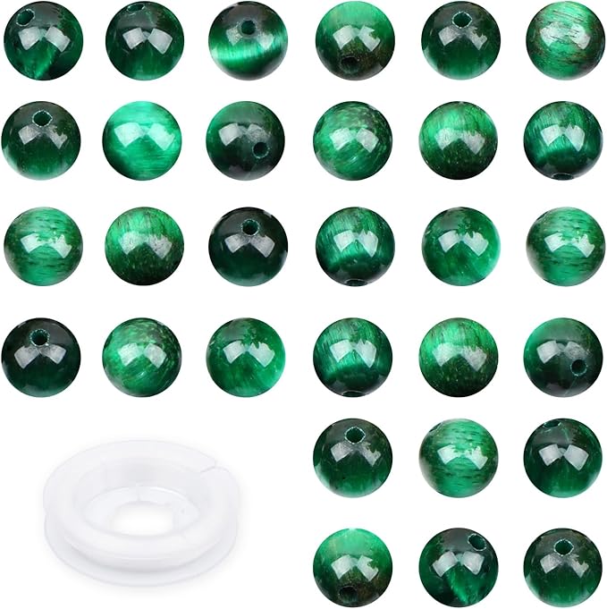 10mm 100pcs Natural Stone Beads Green Tiger's Eye Round Genuine Stone Beading Loose Gemstone Hole Size 1mm DIY Charm Smooth Beads for Bracelet Necklace Earrings (Green Tiger's Eye 10mm)