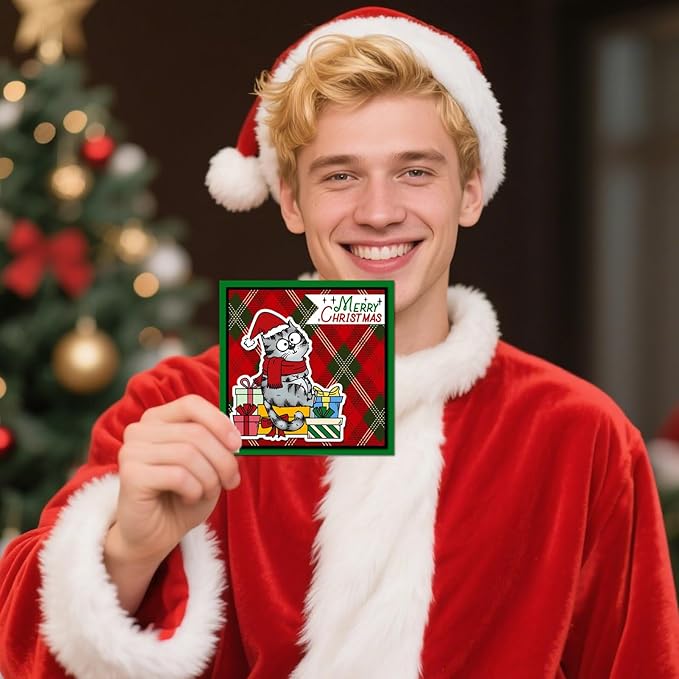 GLOBLELAND Christmas Comic Cat Clear Stamp for Card Making Cartoon Cats Silicone Stamps Merry Christmas Snowflakes Transparent Stamp for DIY Scrapbooking Embossing Journaling