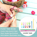 10 Acrylic Yarn Skeins,Multicolor Crochet Craft for Crocheting and Knitting,with Hooks Knitting Needles Stitch Markers,Crochet Starter Kit Beginners(650 Yard/250g)