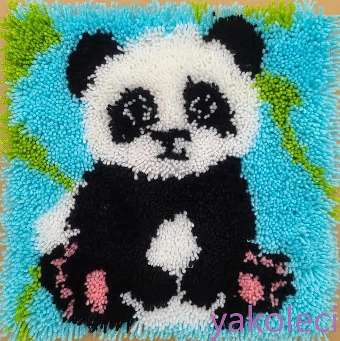 YAKOLECI Latch Hook Kits for Adults, Color Printed DIY Rug Crafts Arts Carpet for Home Decoration Festival Gift (Panda)