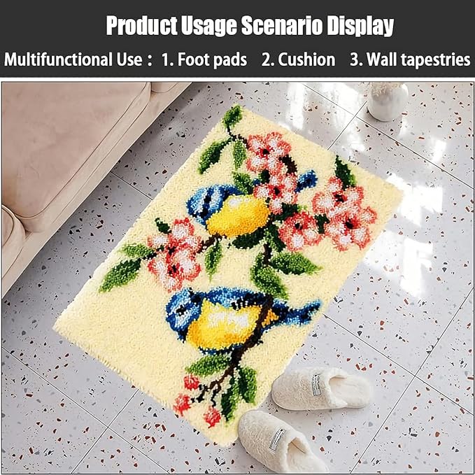 HIYIRUI Latch Hook Kits for Adults DIY Needlework Unfinished Crocheting Rug Kit with Color Preprinted Pattern,Zd275,20.5 X 15 Inch