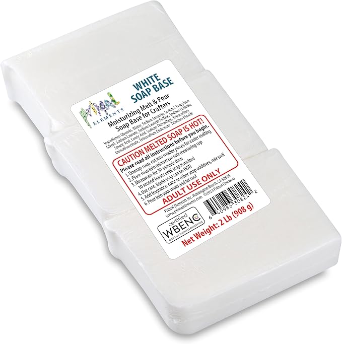 Primal Elements White Soap Base - Moisturizing Melt and Pour Glycerin Soap Base for Crafting and Soap Making, Easy to Cut, Unscented - 2 Pound