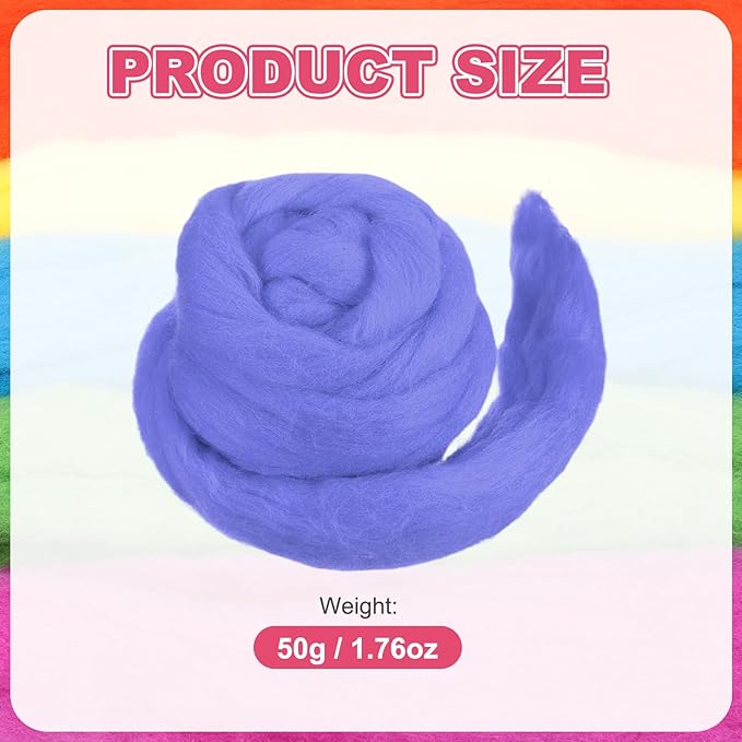 MECCANIXITY Wool Roving Yarn Soft Felting Wool 50g/1.76oz Pure Chunky Roving Yarn for Needle Felting Knitting Blanket Spinning Weaving Art DIY Craft Blue Purple