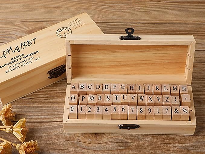 42Pcs Wooden Rubber Stamps Number Letter Alphabet Stamps Mini Cute DIY Stamps Set for Craft Decorating Scrapbooking and Wedding Invitation Cards (42pcs)