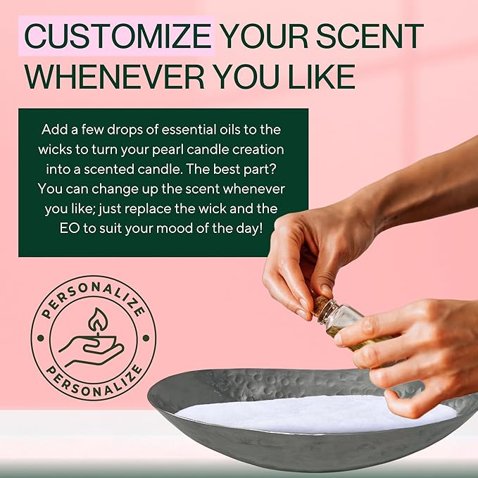 LILY LADUE 2lb/32OZ Pearled Candles Sand and Wicks with Silver Bowl - White Unscented Plant-Based Pearl Sand Wax with 48 Wicks, Gift-Ready DIY Candle Making Kit with Reusable Powder Wax Beads