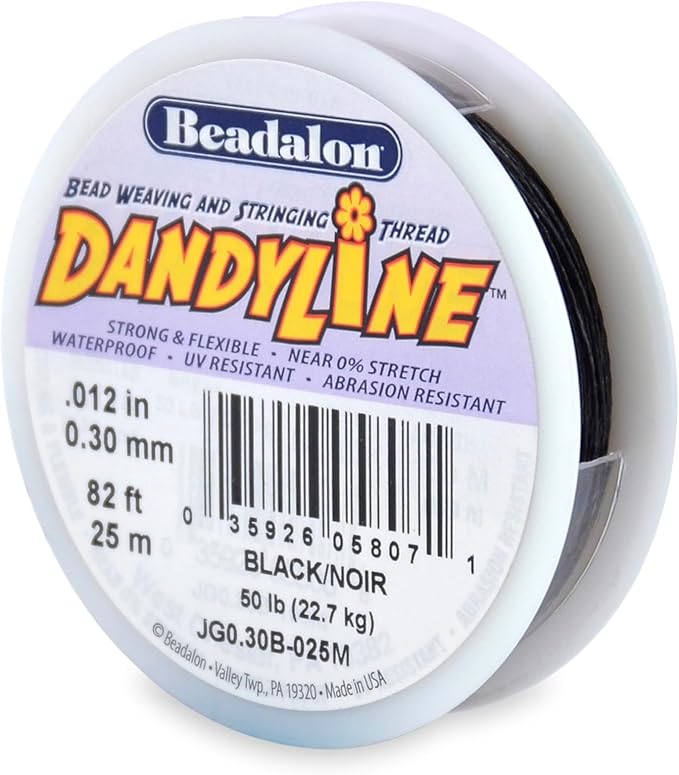 Beadalon Dandyline Bead Weaving & Stringing Thread, 0.30 mm / .012 in, Black, 25 m