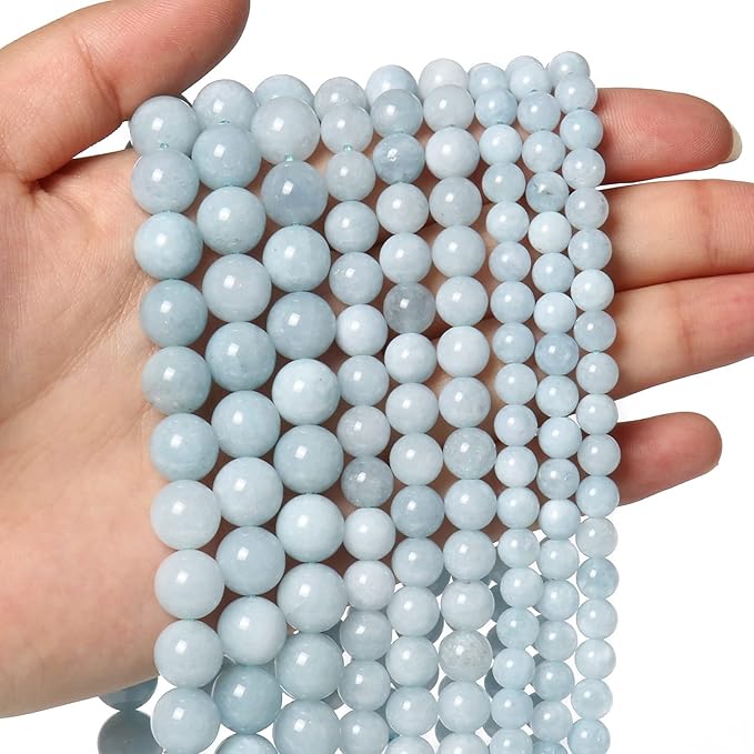 35pcs 10mm Natural Stone Beads Aquamarine Beads Crystal Gemstone for Jewelry Making, DIY Bracelet Necklace