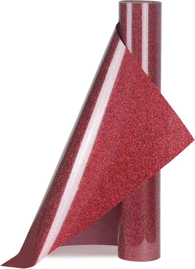 Red Glitter HTV Heat Transfer Vinyl Rolls 12inch by 6feet PU Stretch Iron on Vinyl HTV Vinyl for T-Shirt for Silhouette and Cameo (6Ft, Z1-Glitter Red)