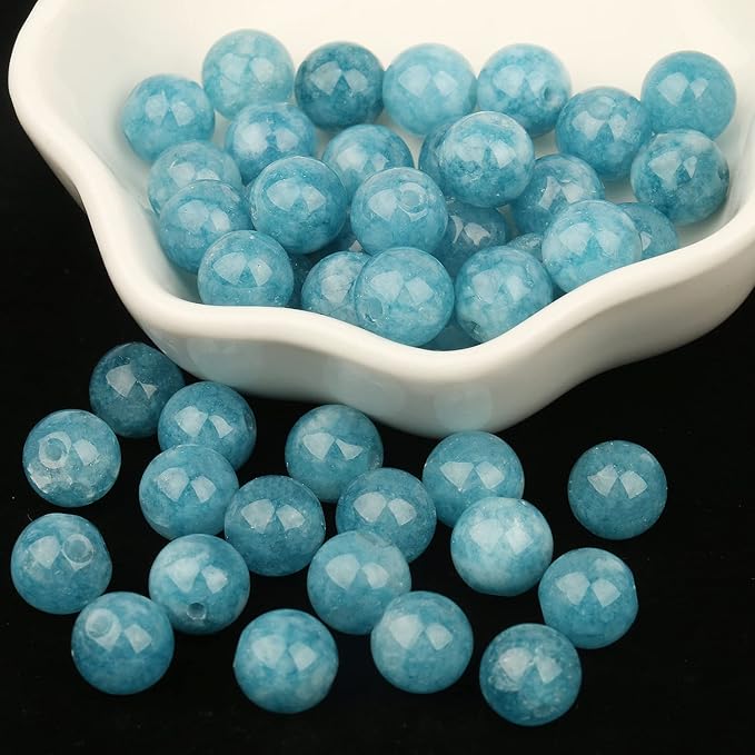 35pcs 10mm Natural Stone Beads Blue Chalcedony Beads Crystal Gemstone for Jewelry Making, DIY Bracelet Necklace