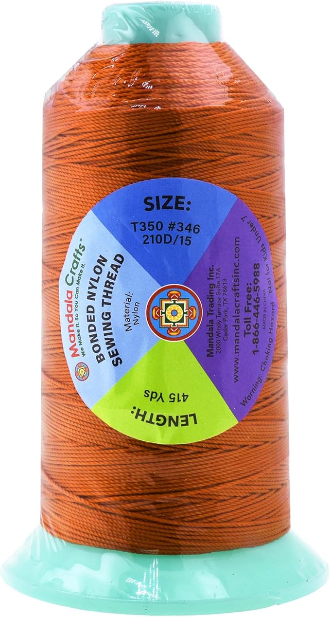 Mandala Crafts Bonded Nylon Thread Burnt Orange Heavy Duty Sewing Threads - 415 YDs Size 346 210D T350 Tex 350 Thread for Leather Jeans Weaving Outdoor Marine Upholstery Threads