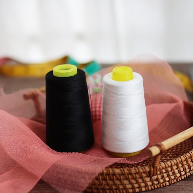 Black & White Sewing Thread, 8PCS 40S/2 3000 Yard Spool Serger Thread, All Purpose Polyester Thread Serger Thread Cones