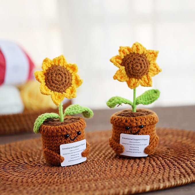 Inspirational Gifts for Women, Positive Crochet Animals, Emotional Support Home Decor Knitting Flower, Handmade Crochet Sunflower Motivational Gifts for Women