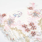 Beaded Pearl Flower Fabric Lace Applique, Floral Embroidered Patches Handmade Sewing Tool for DIY Neckline Bodice Wedding Bridal Prom Dress(Pink-Large)