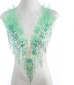 Beaded Pearl Flower Fabric Lace Applique, Floral Embroidered Patches Handmade Sewing Tool for DIY Neckline Bodice Wedding Bridal Prom Dress(Green-Small)