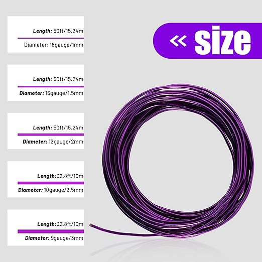 50 Feet Purple Aluminum Craft Wire, 12 Gauge 2mm Thickness Sculpting Wire, Armature Wire for Sculpting, Bendable Metal Craft Wire for Making Dolls Skeleton DIY Crafts
