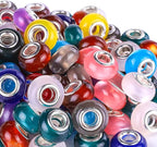 100 Pieces 14mm European Large Hole Spacer Beads Mix Color with Silver Brass Cores Assortments Charm Lampwork Beads Supplies for Necklace Bracelets Jewelry Making (Cat Eye)