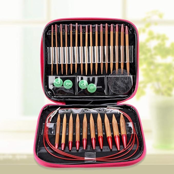 Eatbuy Circular Knitting Needles Set,13 Sizes Interchangeable Carbonized Bamboo Needles Set Crochet Needle with Storage Bag for DIY Handmade Knitting Projects