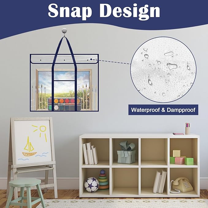 3 Pcs Large PVC Poster Storage Bag, Bulletin Board Holder, Art Portfolio Case with Pockets, Transparent Organizer for Teacher Classroom Organization, 3 Color (25" X 31")