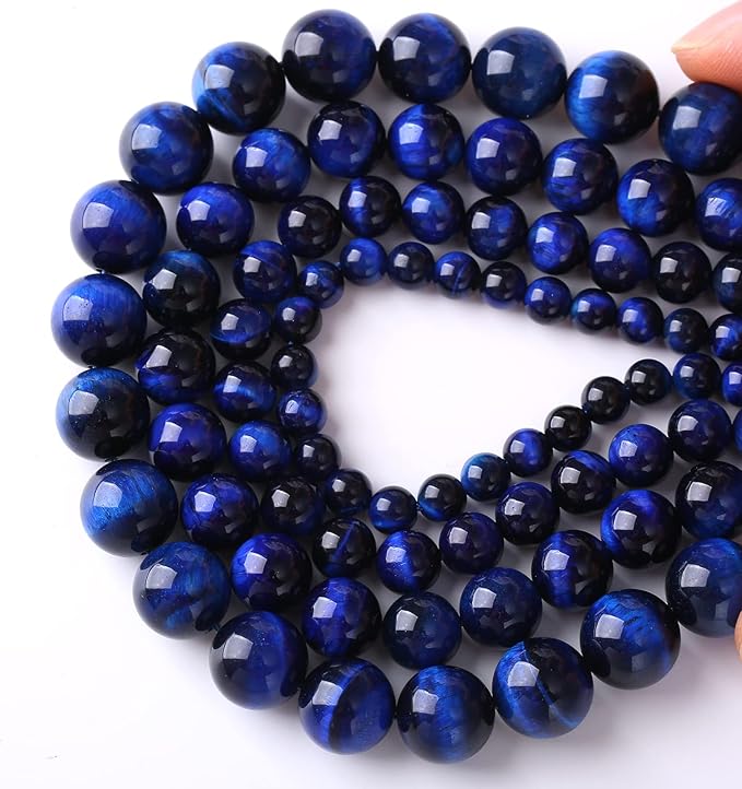 Natural Stone Lapis Blue Tiger Eye Beads Round Loose Spacer Beads for Jewelry Making DIY Bracelet Necklace 4mm 90pcs(Natural Lapis Blue Tiger, 4mm)