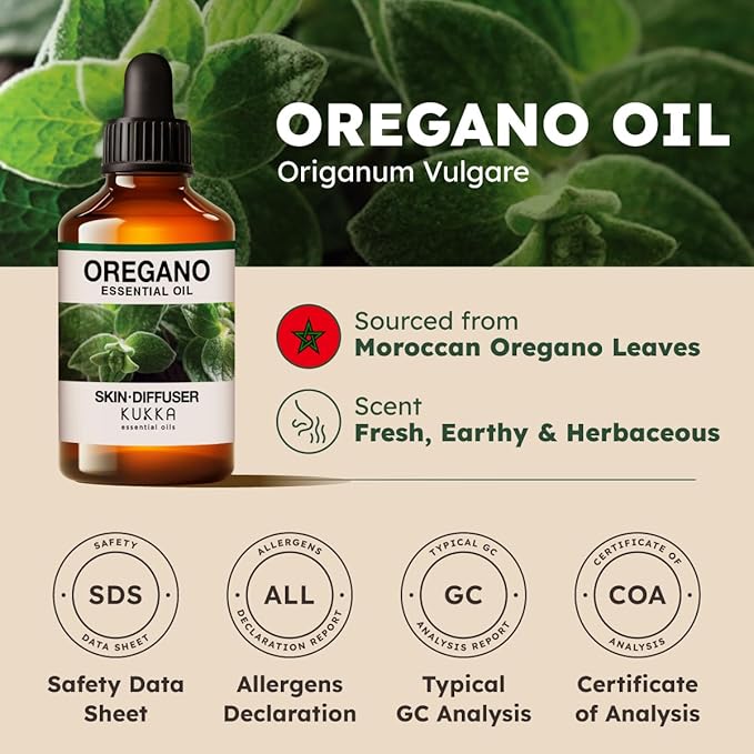 KUKKA Oregano Essential Oils - 4 Fl Oz - for Hair, Skin, Diffuser, Aromatherapy & DIY Soap Making Scent
