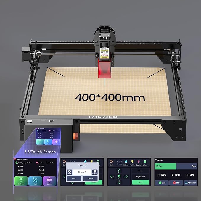 LONGER RAY5 10W Laser Engraver with Air Assist & LightBurn Camera, Auto Positioning & Capture, High-Precision Laser Cutter for Wood, Metal, Acrylic, Tumblers & Cylindrical Objects