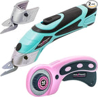 Pink Power Electric Fabric Scissors for Crafts, Sewing, Cardboard, Carpet & Scrapbooking - Heavy Duty Cutting Tool, Automatic Cordless Electric Scissors Fabric Cutter & Rotary Cutter Set (Aqua Splash)