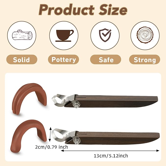 Therwen 2 Pcs Sculpture Scraper Pottery Carving Tool Pottery Cup Handle Shape Clay Extruder Tool Teacup Mug Handgrip Clay Cutters with Wooden Handle for Ceramic Sculpture Craft(Classic Style)