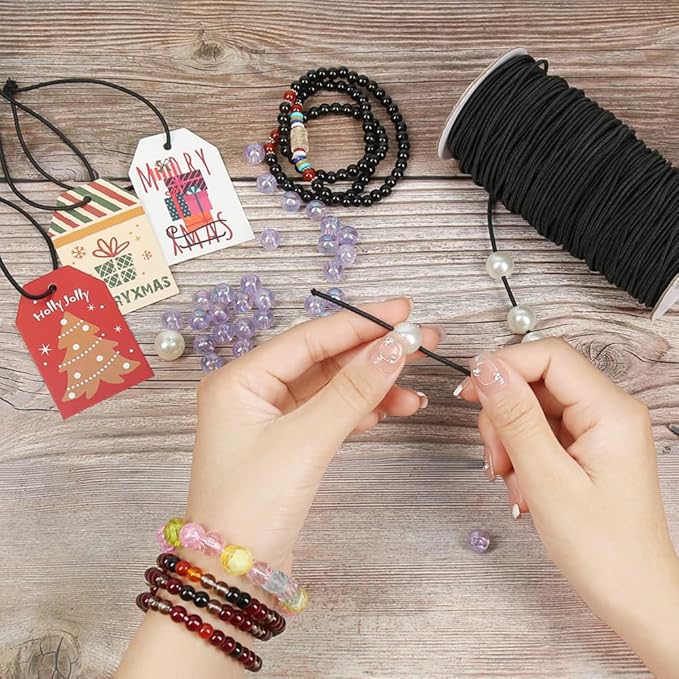 Black Elastic Cord, 328 Feet 2mm Stretchy String for Bracelet, Necklace, Jewelry Making, Beading and Crafts